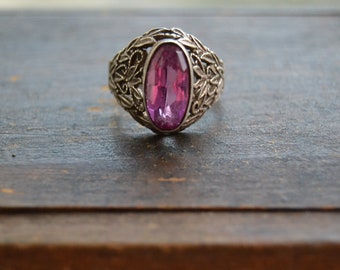 Vintage Soviet ring, old sterling silver ring, vintage ring with pink stone, Soviet 875 sterling silver jewellery, jewelry collectibles