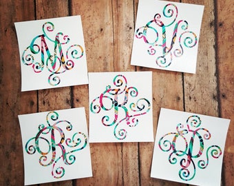 Single Letter Monogram Decal, Elegant Scroll Monogram, Lilly Pulitzer Inspired Monogram, Monogram Decal, Laptop Monogram Decal, Yeti Decal