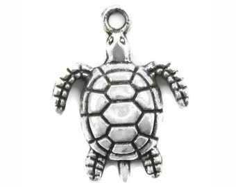 10 pcs - Silver Sea Turtle Charm 23x18mm - by TIJC - SP0915