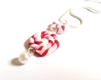 Pink Lollipop Necklace ( cute necklace mini food jewelry lollipop pendant pink necklace gift for girl food necklace food pendant kawaii )