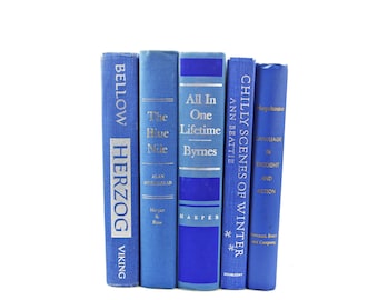 Sapphire BLue Books, Decorative Books, Wedding Centerpiece, French BLue Book Lover, Old Book Set, Book Collection, HOme Book Decor