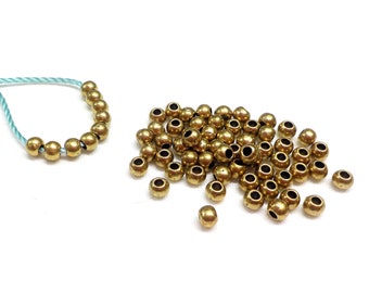 Bronze Zamak Balls, Small Bronze Beads, Bronze Metal Rondelle, Bronze Round Ball, Tiny Metal Spacer, 3.2x2.6mm (Ø 1.2mm) - 30 pcs
