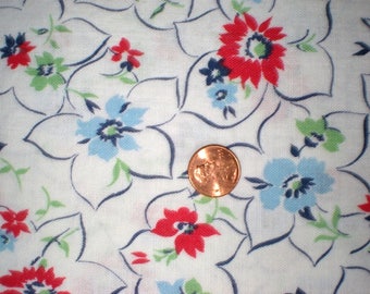 Vintage Feedsack Flour Sack Fabric White Red Blue 1930's 1940's Quilt Patchwork Fat Quarter