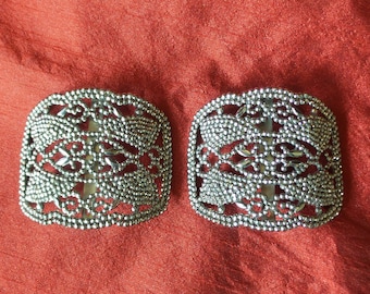 Vintage Cut Steel Marcasite Shoe BUCKLES, Set of 2, Made in France, French Steel Cut Buckles, MB, Art Deco Shoe Buckles, Decorative Buckles