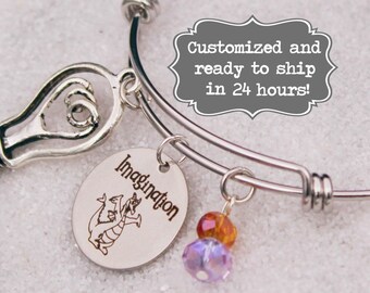Figment Engraved - Imagination, One Little Spark Bracelet DISNEY Inspired Bracelet, Custom Name Charm Bracelet, Adjustable Bangle