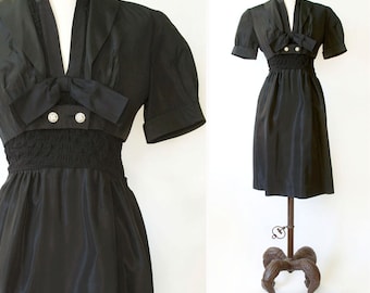 vintage 1950s black dress and jacket <> 1950s black taffeta dress <> 50s bolero jacket