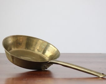 Charming 8 inch Brass Pan, Long Handled Skillet, Vintage Cookware for a Rustic Kitchen, Farmhouse Style with Old World Quality
