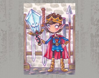 Little Prince and magic sword - Original ACEO, marker illustration