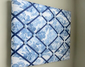 Blue Denim Toile 16"x20" Memory Board, Bow Holder, Bow Board, Ribbon Board, Memo Board, Vision Board, Photo Display, Business Card Holder