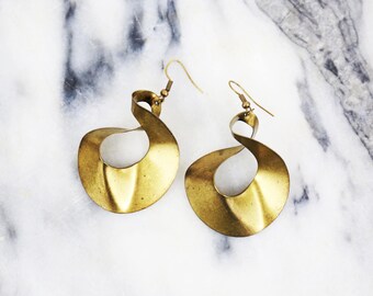 Vintage Muted Gold Abstract Design Brass Earrings