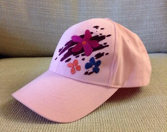 Hand Stitched Flowers on Ball Cap!