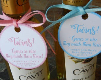 40 - Baby Shower custom 2" Thank You Favor Tags - Twins Shower Genes So Nice - for your Mini Wine or Champagne Bottles - Mason Jar Gifts