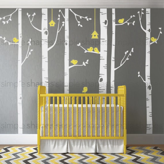 birch tree birds wall sticker set baby nursery wall decals