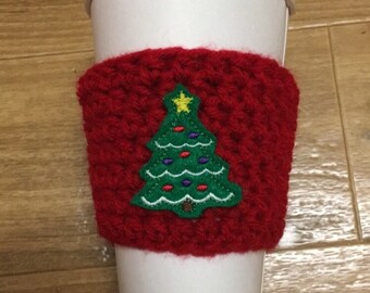 Christmas coffee cozy, christmas tree coffee cozy, winter coffee cozy