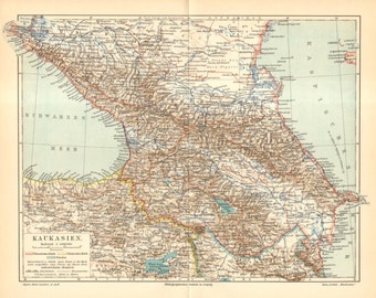 1905 Original Antique Map of the Caucasus or Caucasia