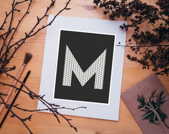 Letter M Art, M Monogram Print, Gift for, Baby Shower, Wedding Gift, M Names, Modern Art, Dorm Decor, Cubicle Art