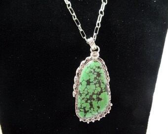 Green Turquoise Pendant. Sterling Turquoise. Chinese Turquoise. Webbed Turquoise. Genuine Turquoise. Genuine Turquoise. 1026