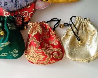 6 Colorful Chinese Silk Pouches Pocket Money Coins Bags Drawstring Grab Bag lot Traditional Packaging Bags for Jewelry Gifts