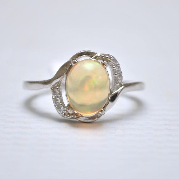 Sterling Silver Opal Ring Sz 8 #10021