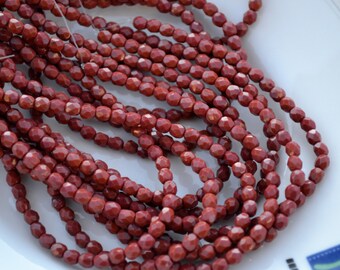 Umber 4mm Faceted Fire Polish Round Czech Glass Beads 50