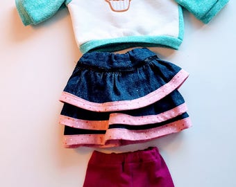 Cupcake Hoodie 3 pc outfit for 18 inch dolls like American Girls