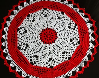 Crochet doily white red doily crocheted centerpiece lace table cloth round tablecloth crochet doilies handmade home decor 100% cotton