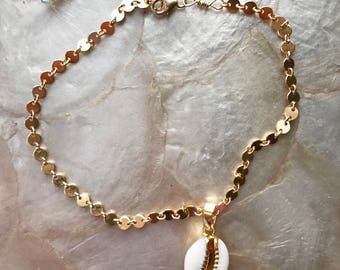 Paradise Anklet: cowrie shell anklet, gold fill anklet, mermaid jewelry, surf, sparkle, beach luxe, tropical