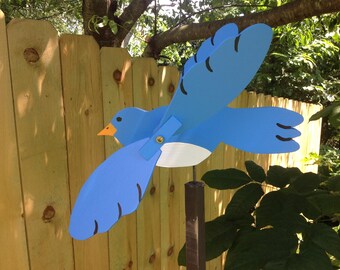 blue bird whirligig bluebird wooden hand made folk art whirligigs wood yard art garden whirligig, yard ornament