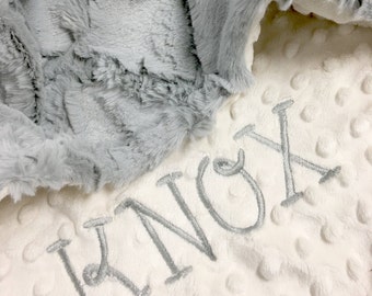 Personalized Baby Blanket, Gray Lattice and Ivory Dot Minky Baby Blanket,Newborn Girl or Newborn Boy, Baby Blanket, Standard Size