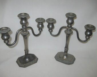 Pair Silver Plate Candelabras 3 Nozzle Candle Stick Holders 10 1/4" Sheffield Silver Co Italy