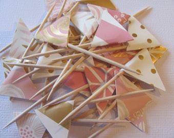 Blush, Gold, Cream, Pink Flag Food Picks, Flag Cupcake toppers, Set of 24,