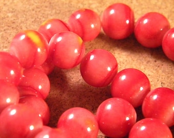 10 glass beads red striped red brick and orange 12 mm PE17
