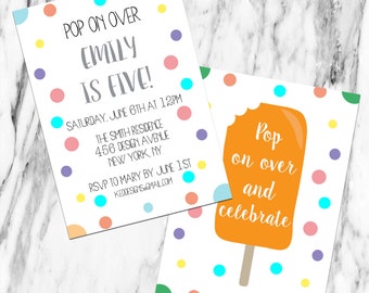 Printable-Birthday-Invitation-Popsicle-ice cream-Dots-Girl-Color-Party-Fiesta-Custom-Personalize-First birthday-Summer-Digital-