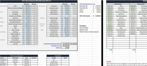 excel sample monthly budget