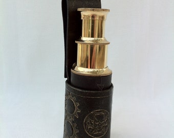 6" Brass Extendable Telescope with Leather Holster / Holder