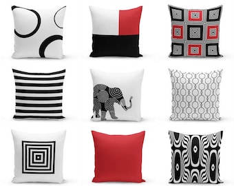 Throw Pillows Covers, Black Red White, 16" 18" 20" 26" 14"x20", Home Decor, Accent pillow covers, couch pillow covers