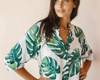 Pandora Night Shirt - Long Sleeve - Panama Palm Leaf - Code: P130 (b)