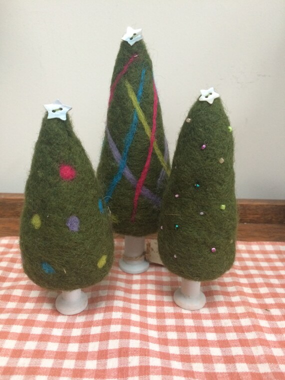 Trio of Needle Felted Christmas Trees Handmade by