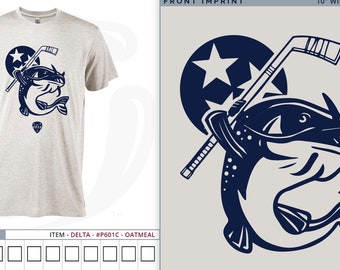 Nashville Hockey Heather Oatmeal Triblend tee- Stanley the Catfish!