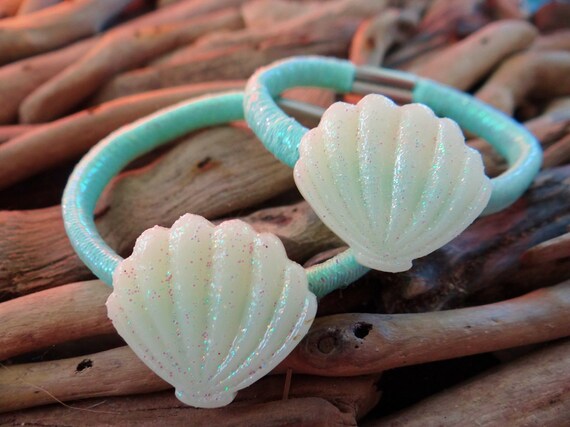 Shell Seashell Hair Tie Ties Set Clam Clamshell Iridescent Pony Tail Holder Im I'm really a mermaid Accessory Kawaii Kids Childrens Girls