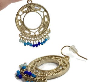 Boho Earrings, Big Statement, Vintage Earrings, Gypsy, Gold Earrings, Bohemian, Festival Jewelry, Large Pierced, Ethnic, Hippie Chic