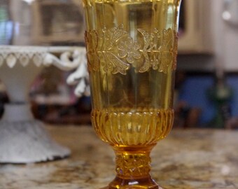 Vintage Tall Amber Pressed Glass Vase