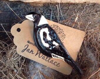 Australian Magpie Brooch - Ceramic Handmade Handpainted