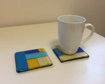 REDUCED PRICE! Set of 2 glass drinks coasters 'Sunshine 2'