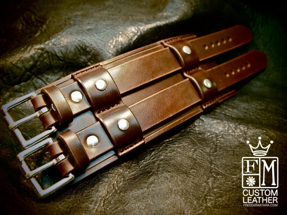 Leather cuff Bracelet Bracer 3" Wide rich brown Bridle leather wristband Custom made for You in USA by Freddie Matara
