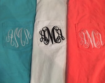 Monogrammed Comfort Color Pocket T-shirt Short Sleeve