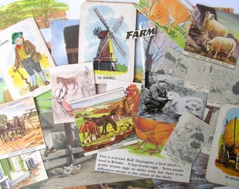 SALE On the farm paper craft kit: 25 pieces of vintage ephemera including die cuts, cards. Pack for scrapbook, collage, journaling EP389