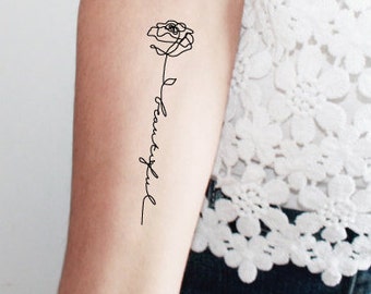 2 roses tatouage temporaire mot beautiful / tatouage mot / tatouage lettre / tatouage chic / tatouage nuque / petit tatouage