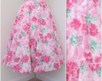 Vintage 1950s Pink Floral Full Circle Skirt - Womens Waist 26 (B2)
