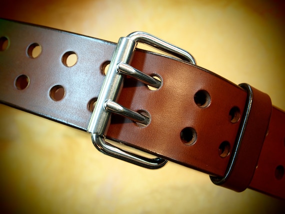 Brown Bridle leather belt 2" wide handmade in Brooklyn heavy and Retro!